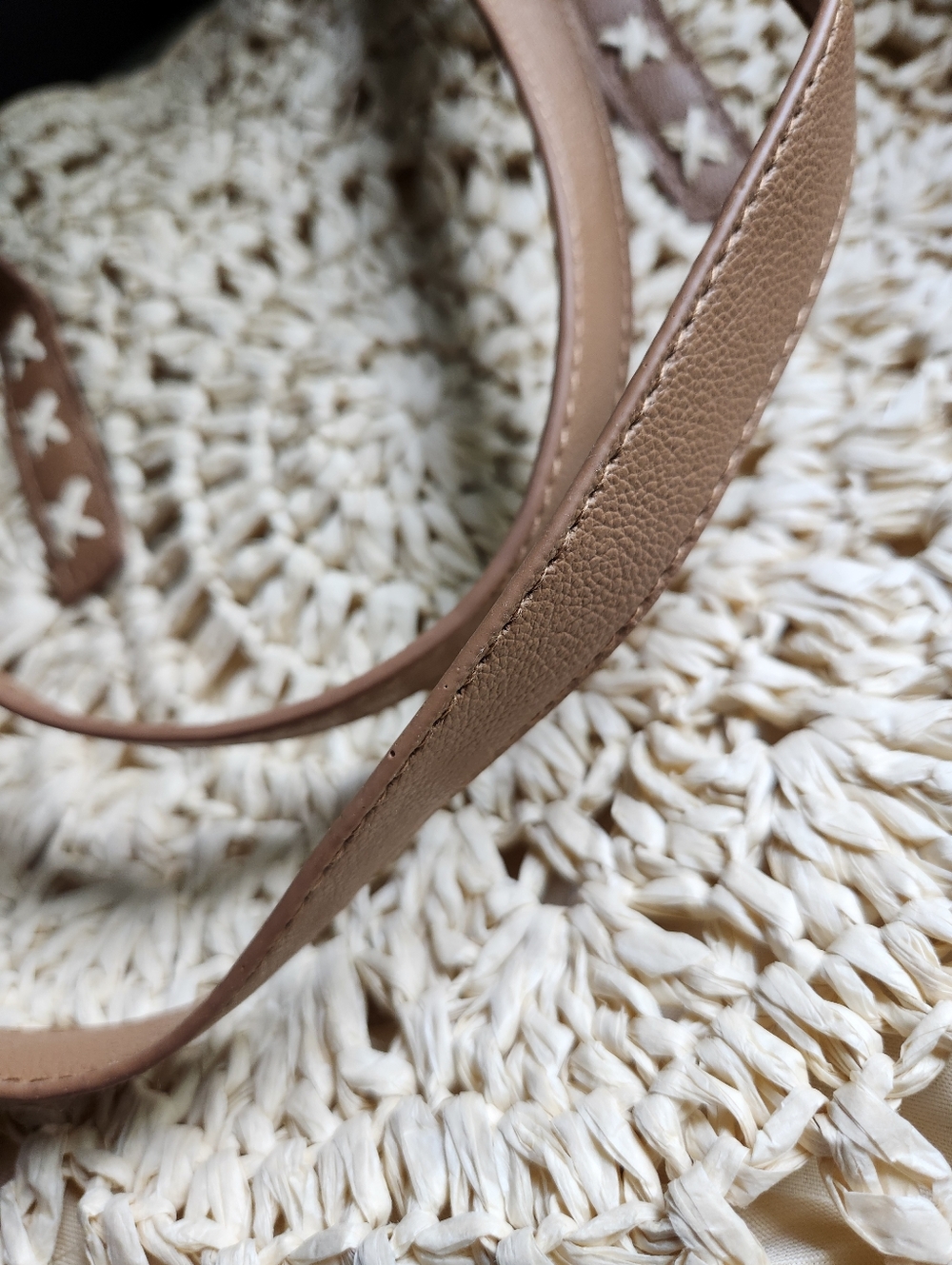 Woven Rattan Round Straw Tote Bag with Brown Handles - Picture 4 of 8